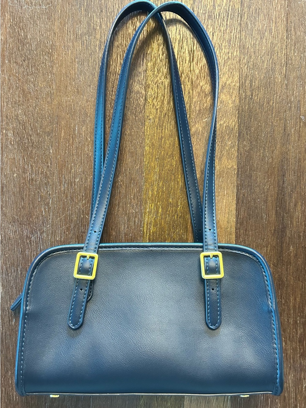 Madison West Navy Blue Structured Satchel Gold Hardware Top Handle Bag